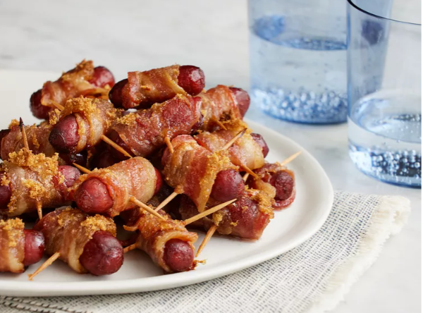 A plate of bacon wrapped smokies